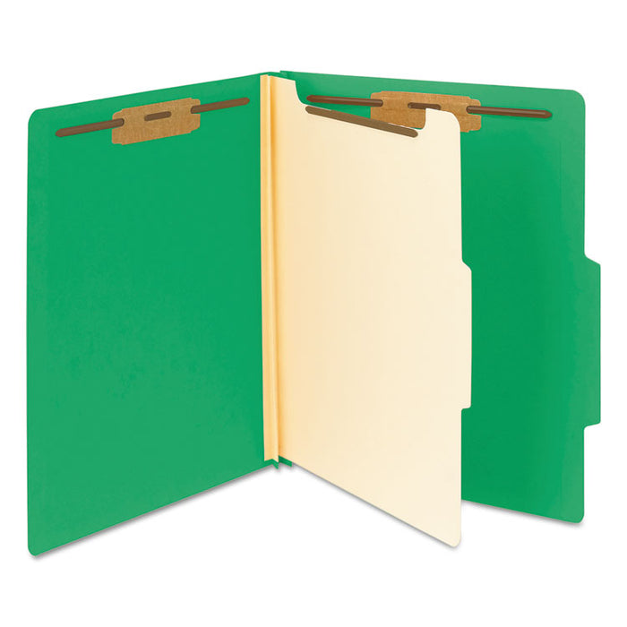 Colored Top Tab Classification Folders, 1 Divider, Letter Size, Green, 10/Box