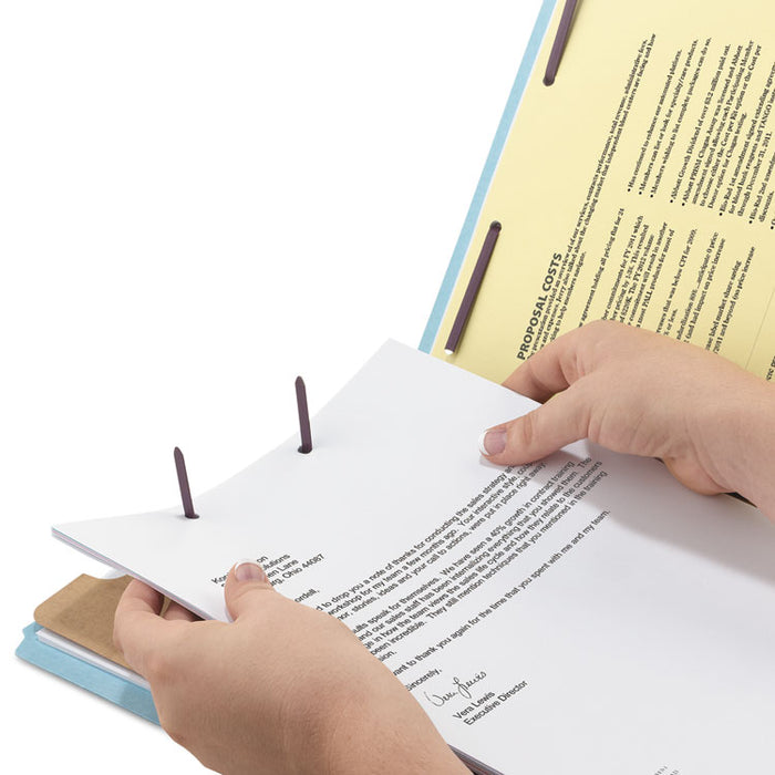 Four-Section Pressboard Top Tab Classification Folders with SafeSHIELD Fasteners, 1 Divider, Legal Size, Blue, 10/Box