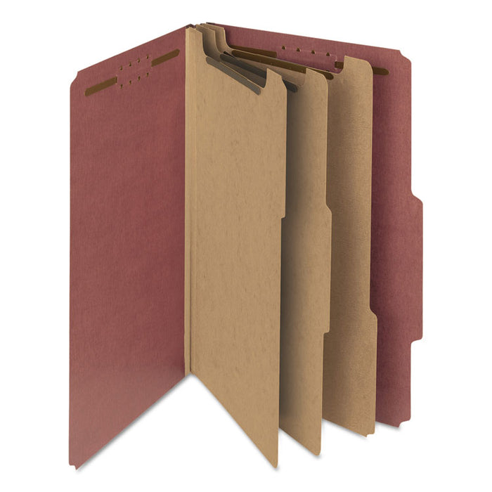 100% Recycled Pressboard Classification Folders, 3 Dividers, Legal Size, Red, 10/Box