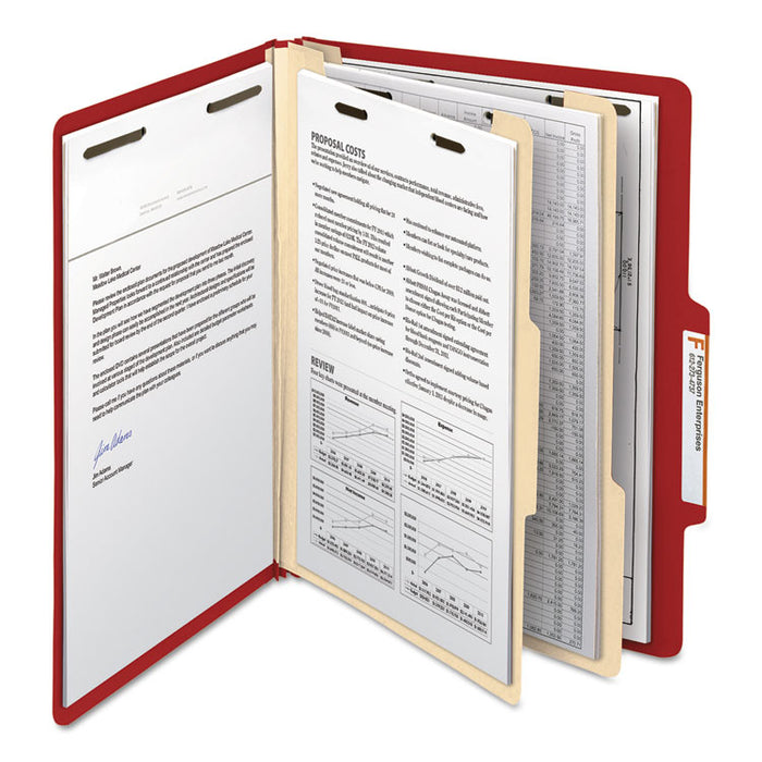 Colored Top Tab Classification Folders, 2 Dividers, Letter Size, Red, 10/Box