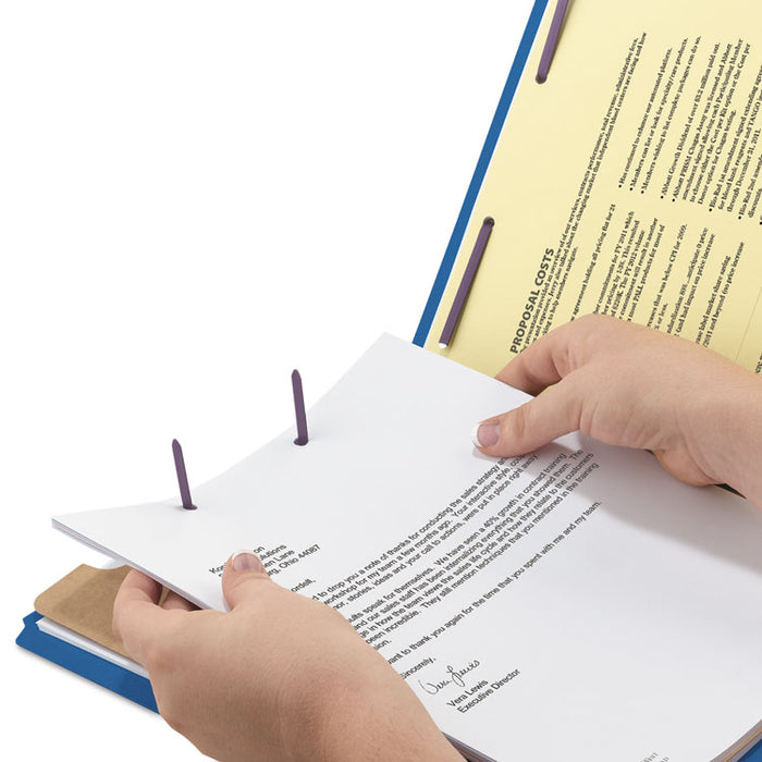 Four-Section Pressboard Top Tab Classification Folders with SafeSHIELD Fasteners, 1 Divider, Legal Size, Dark Blue, 10/Box