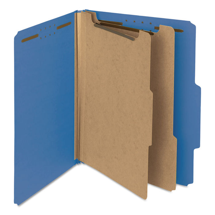 100% Recycled Pressboard Classification Folders, 2 Dividers, Letter Size, Dark Blue, 10/Box