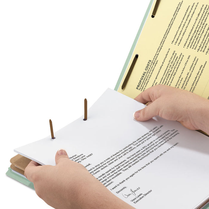 100% Recycled Pressboard Classification Folders, 2 Dividers, Legal Size, Gray-Green, 10/Box