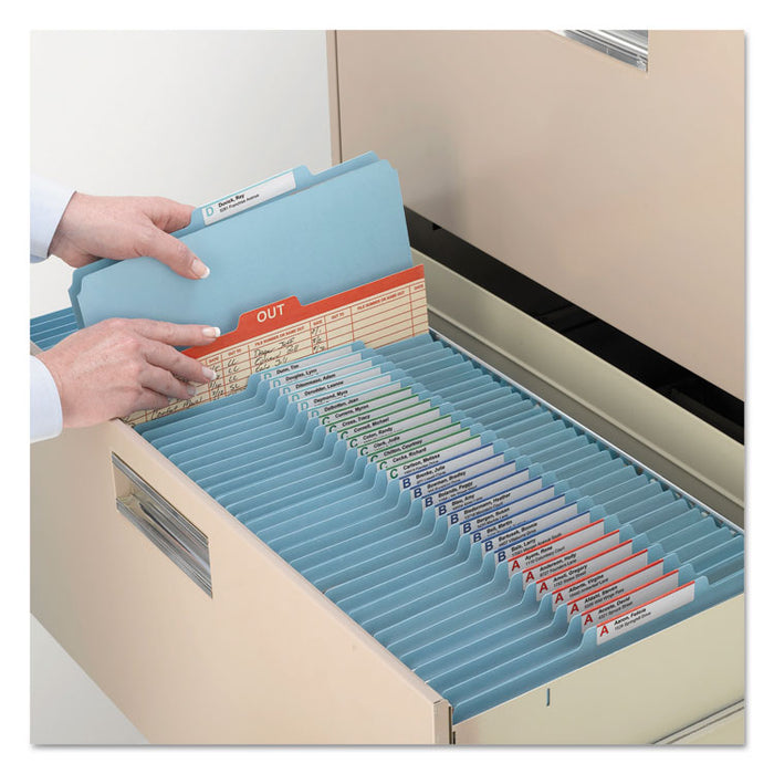 Eight-Section Pressboard Top Tab Classification Folders with SafeSHIELD Fasteners, 3 Dividers, Legal Size, Blue, 10/Box