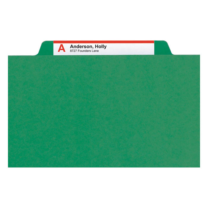 6-Section Pressboard Top Tab Pocket-Style Classification Folders with SafeSHIELD Fasteners, 2 Dividers, Legal, Green, 10/BX