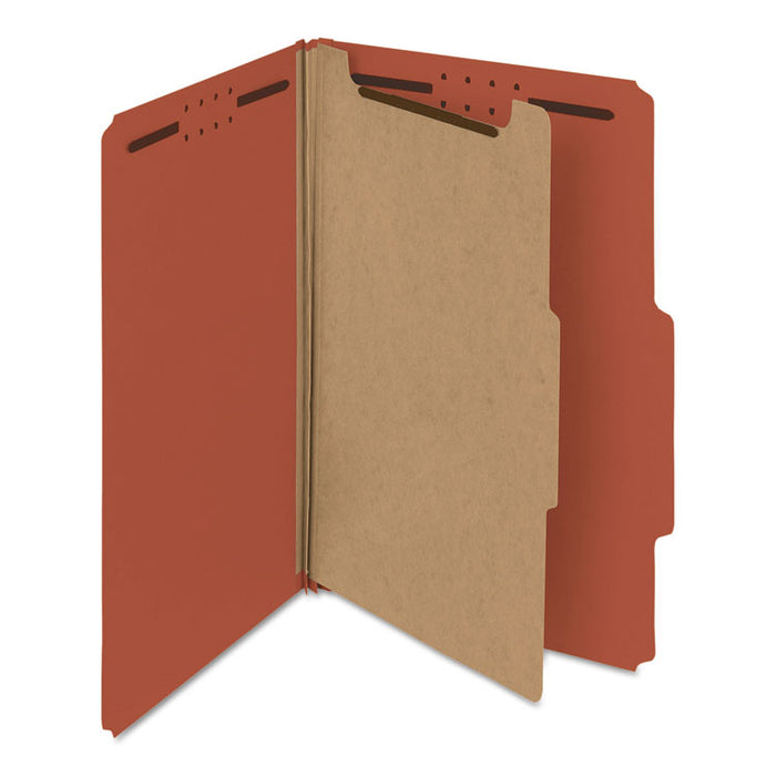 100% Recycled Pressboard Classification Folders, 1 Divider, Legal Size, Red, 10/Box