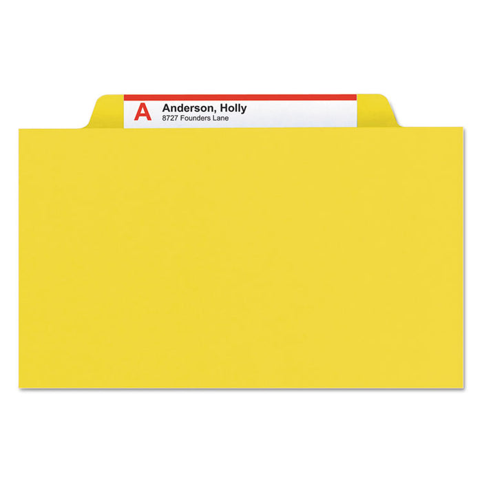 Four-Section Pressboard Top Tab Classification Folders with SafeSHIELD Fasteners, 1 Divider, Legal Size, Yellow, 10/Box