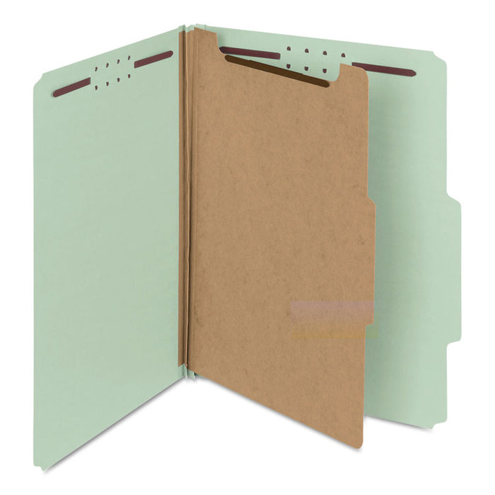 100% Recycled Pressboard Classification Folders, 3 Dividers, Letter Size, Gray-Green, 10/Box