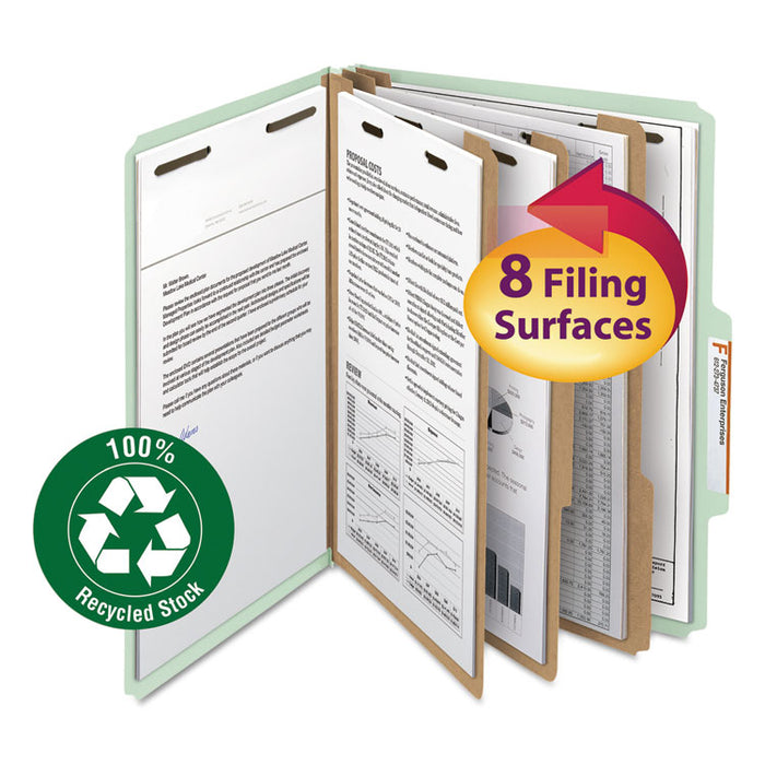 100% Recycled Pressboard Classification Folders, 3 Dividers, Letter Size, Gray-Green, 10/Box