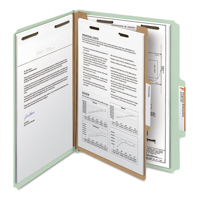 100% Recycled Pressboard Classification Folders, 3 Dividers, Legal Size, Gray-Green, 10/Box