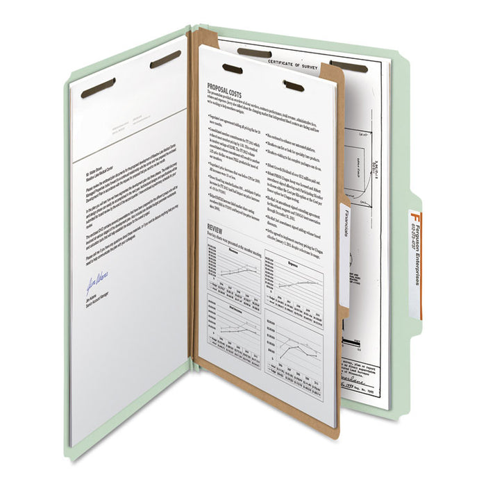 100% Recycled Pressboard Classification Folders, 1 Divider, Legal Size, Gray-Green, 10/Box