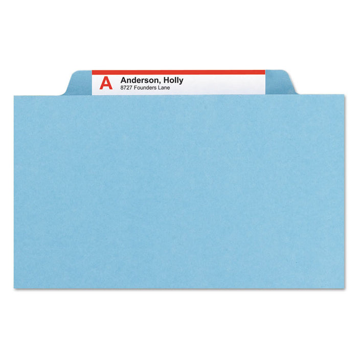 Eight-Section Pressboard Top Tab Classification Folders with SafeSHIELD Fasteners, 3 Dividers, Legal Size, Blue, 10/Box