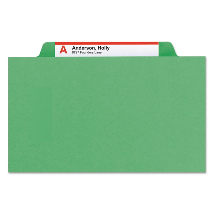 Colored Top Tab Classification Folders, 2 Dividers, Letter Size, Green, 10/Box