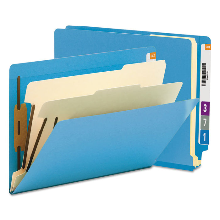 Colored End Tab Classification Folders with Dividers, 2 Dividers, Letter Size, Blue, 10/Box