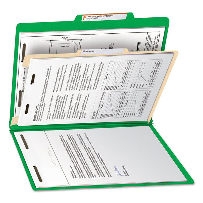 Colored Top Tab Classification Folders, 1 Divider, Letter Size, Green, 10/Box