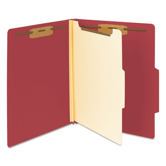 Colored Top Tab Classification Folders, 1 Divider, Letter Size, Red, 10/Box
