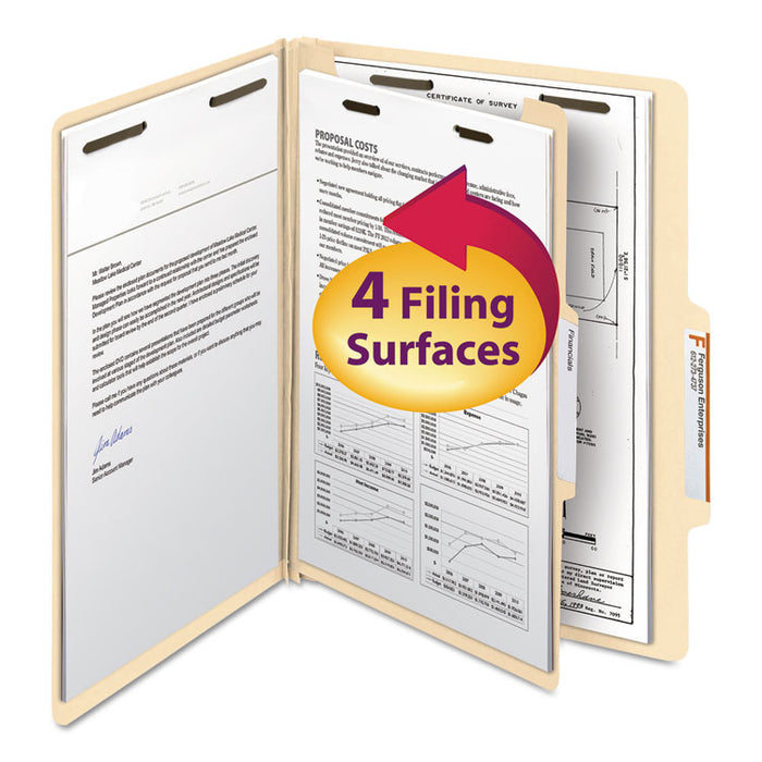 Manila Four- and Six-Section Top Tab Classification Folders, 1 Divider, Letter Size, Manila, 10/Box