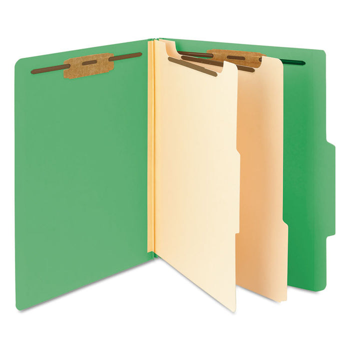 Colored Top Tab Classification Folders, 2 Dividers, Letter Size, Green, 10/Box