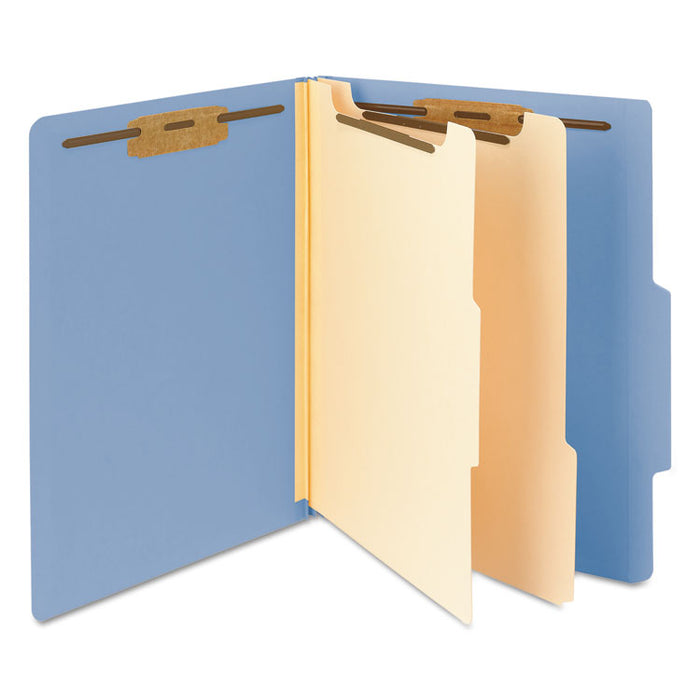 Colored Top Tab Classification Folders, 2 Dividers, Letter Size, Blue, 10/Box