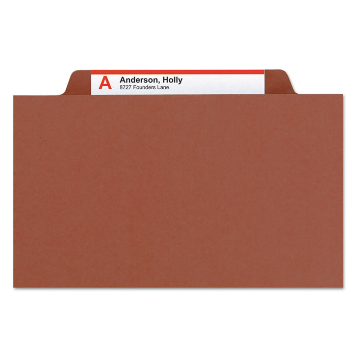 Pressboard Classification Folders with SafeSHIELD Coated Fasteners, 2/5 Cut, 3 Dividers, Legal Size, Red, 10/Box