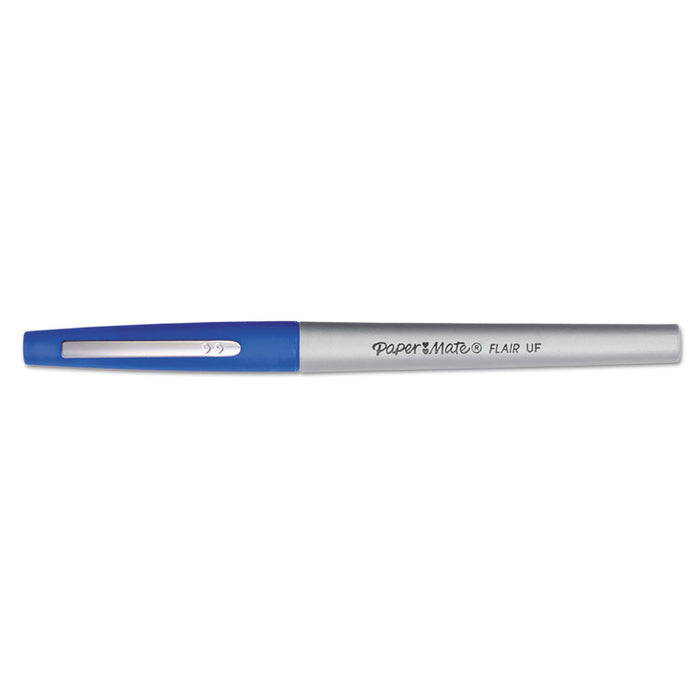 Flair Felt Tip Stick Porous Point Marker Pen, 0.4mm, Blue Ink/Barrel, Dozen