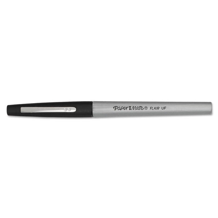 Flair Felt Tip Stick Porous Point Marker Pen, 0.4mm, Black Ink/Barrel, Dozen