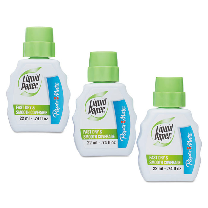 Fast Dry Correction Fluid, 22 ml Bottle, White, 3/Pack