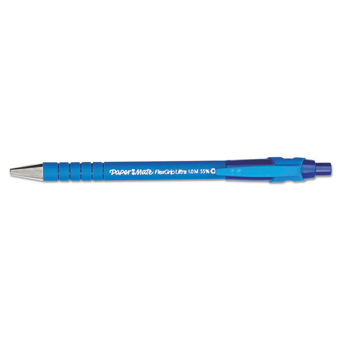 FlexGrip Ultra Ballpoint Pen, Retractable, Medium 1 mm, Blue Ink, Blue Barrel, Dozen