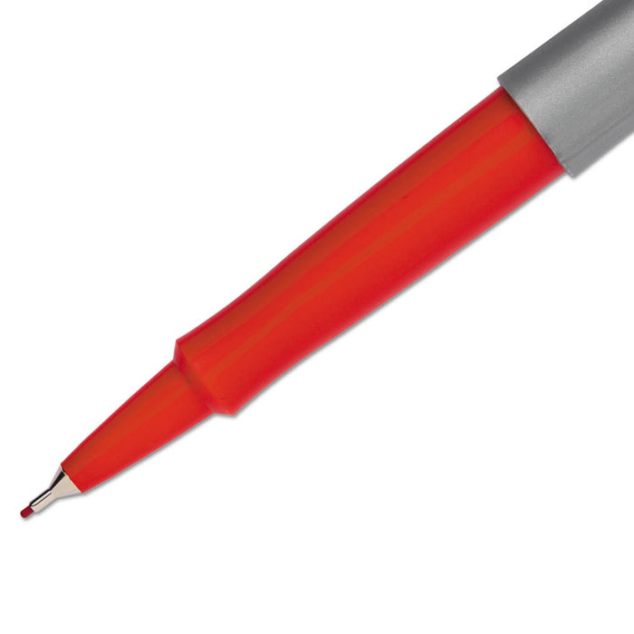 Flair Felt Tip Stick Porous Point Marker Pen, 0.4mm, Red Ink/Barrel, Dozen