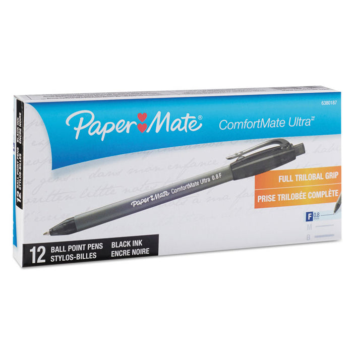 ComfortMate Ultra Retractable Ballpoint Pen, 0.8mm, Black Ink/Barrel, Dozen