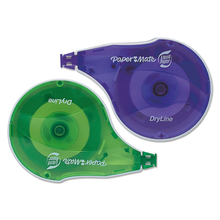 DryLine Correction Tape, Non-Refillable, Green/Purple Applicators, 0.17" x 472", 2/Pack