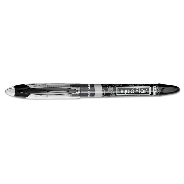 Liquid Flair Stick Marker Pen, 0.4mm, Black Ink, Gray/Black Barrel, Dozen