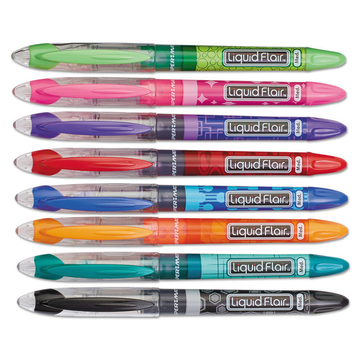 Liquid Flair Stick Porous Point Marker Pen, 0.7mm, Assorted Ink/Barrel, 8/Set