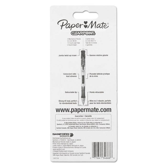 Clear Point Mechanical Pencil, 0.5 mm, HB (#2.5), Black Lead, Randomly Assorted Barrel Colors, 2/Pack