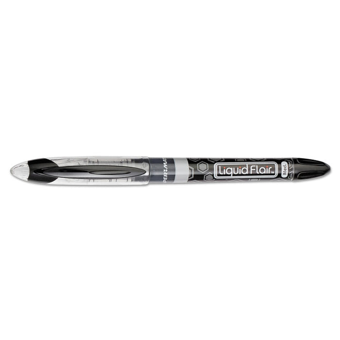 Liquid Flair Stick Porous Point Marker Pen, 0.7mm, Black Ink, Gray Barrel, Dozen