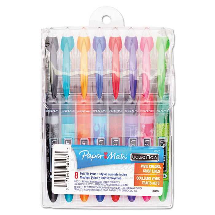 Liquid Flair Stick Porous Point Marker Pen, 0.7mm, Assorted Ink/Barrel, 8/Set