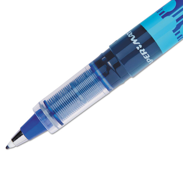 Liquid Flair Stick Porous Point Marker Pen, 0.7mm, Blue Ink, Gray/Blue Barrel, Dozen