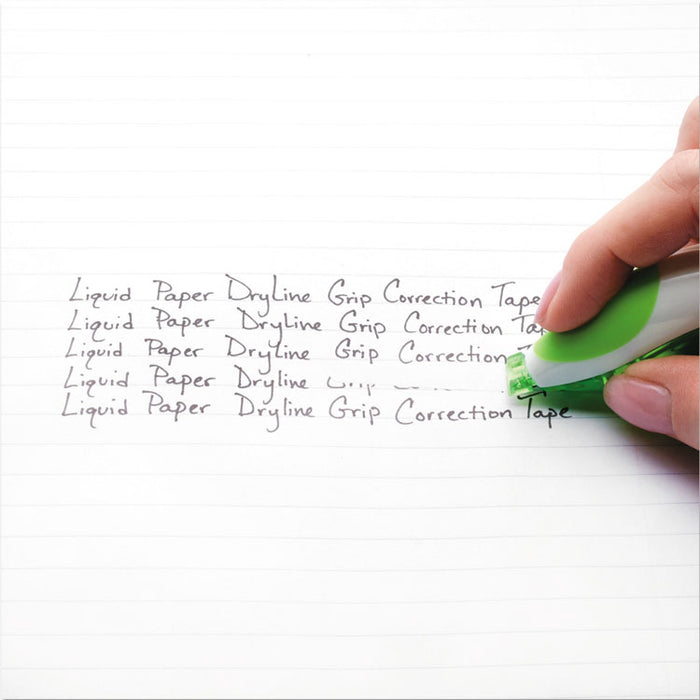 DryLine Grip Correction Tape, Non-Refillable, Gray/Green Applicator, 0.2" x 335", 2/Pack