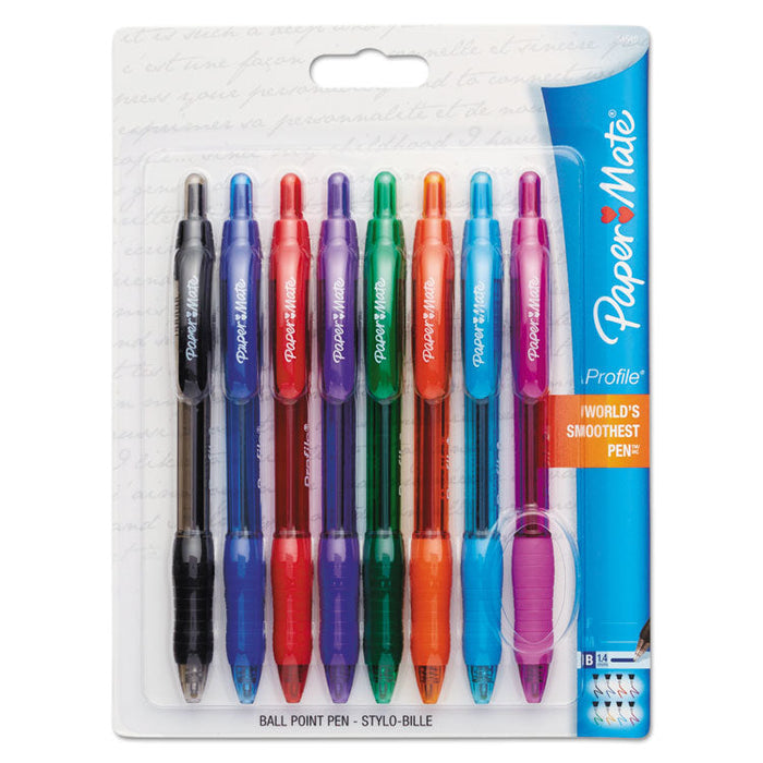 Profile Retractable Ballpoint Pen, 1.4mm, Assorted Ink/Barrel, 8/Set