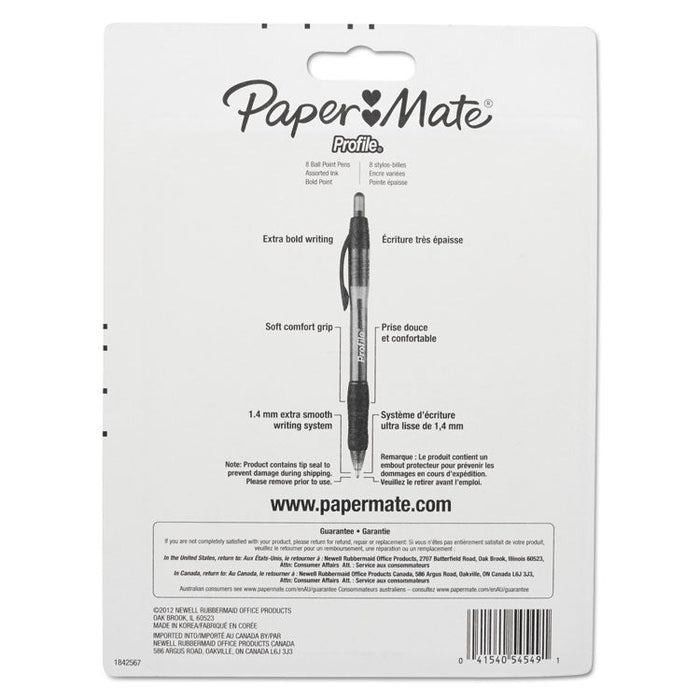 Profile Retractable Ballpoint Pen, 1.4mm, Assorted Ink/Barrel, 8/Set