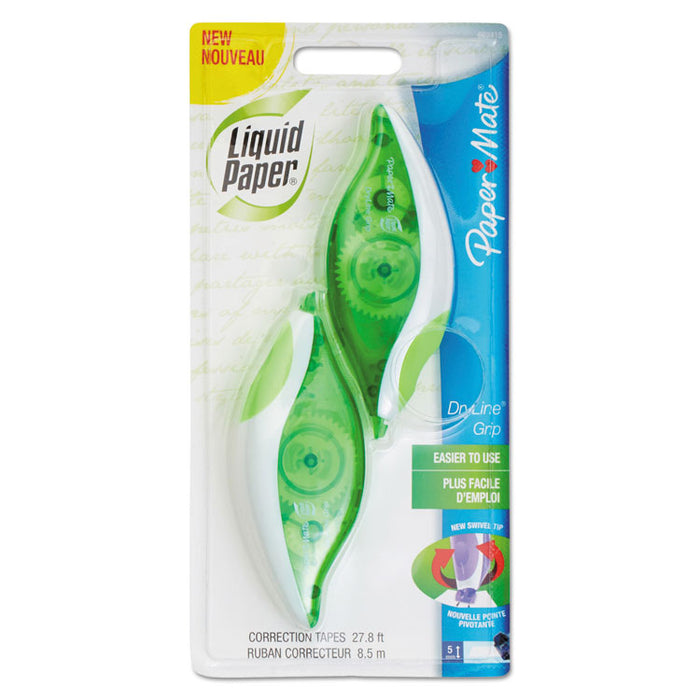 DryLine Grip Correction Tape, Non-Refillable, Gray/Green Applicator, 0.2" x 335", 2/Pack