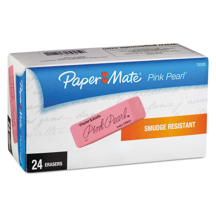 Pink Pearl Eraser, Rectangular, Medium, Elastomer, 24/Box