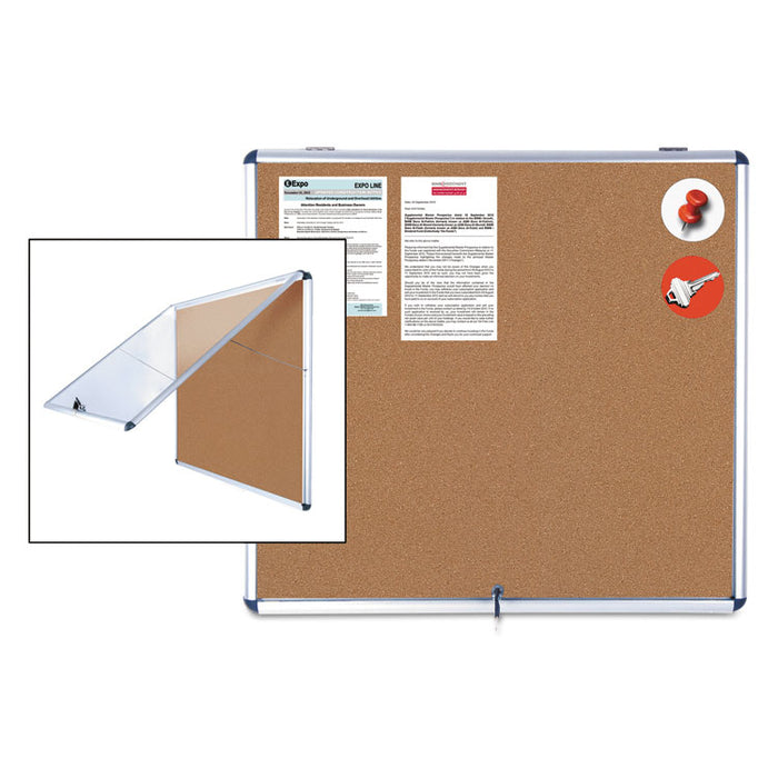 Slim-Line Enclosed Cork Bulletin Board, 47 x 38, Aluminum Case