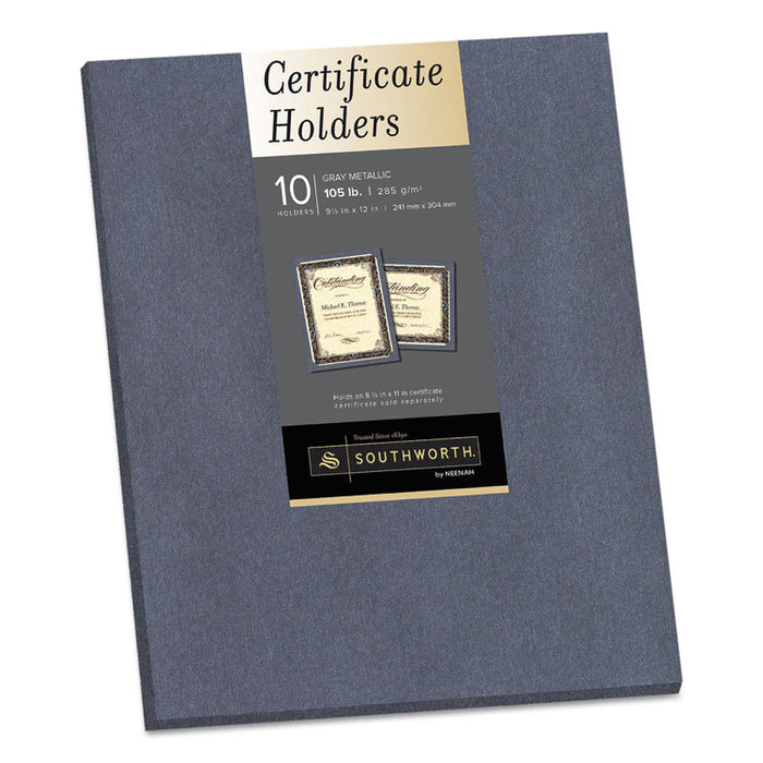 Certificate Holder, Gray, 105lb Linen Stock, 12 x 9 1/2, 10/Pack