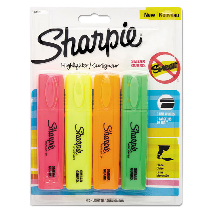 Blade Tip Highlighter, Blade Chisel Tip, Assorted Colors, 4/Pack