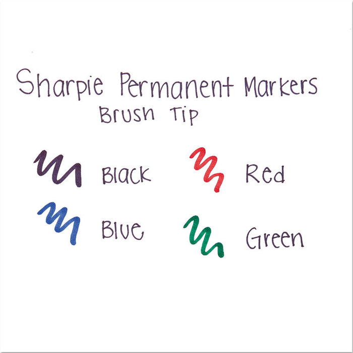 Brush Tip Permanent Marker, Medium, Assorted Colors, 4/Set