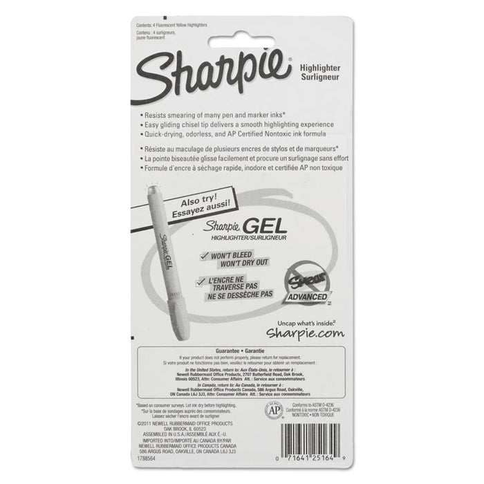 Tank Style Highlighters, Chisel Tip, Fluorescent Yellow, 4/Set