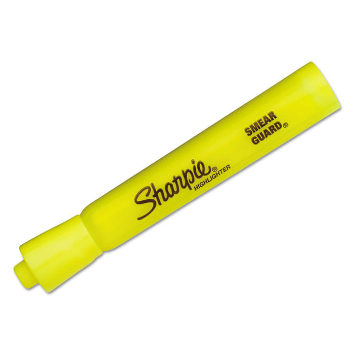 Tank Style Highlighters, Chisel Tip, Fluorescent Yellow, 4/Set