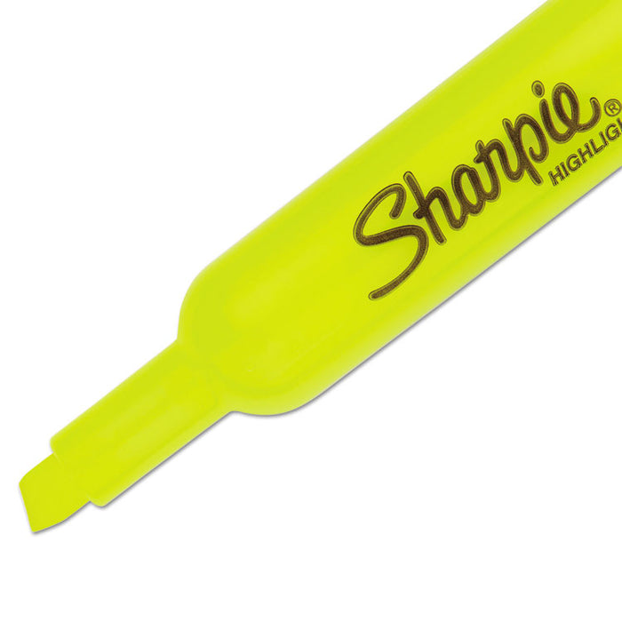 Tank Style Highlighters, Chisel Tip, Fluorescent Yellow, 4/Set