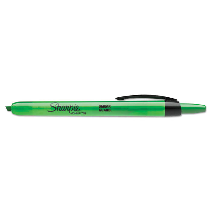 Retractable Highlighters, Chisel Tip, Fluorescent Green, Dozen